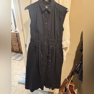 Anthropologie Black Midi Dress with Drawstring Waist